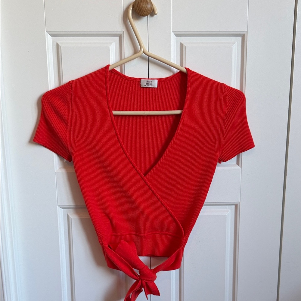 Aritzia Red Knit Wrap Top